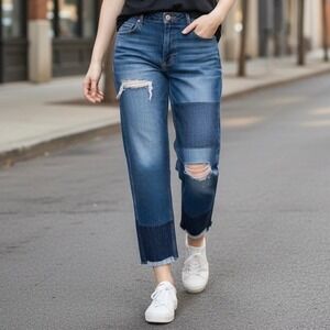 Ariat Real Denim Women Tomboy Straight Blue Jeans 34R Buttons Fly Distressed NWT